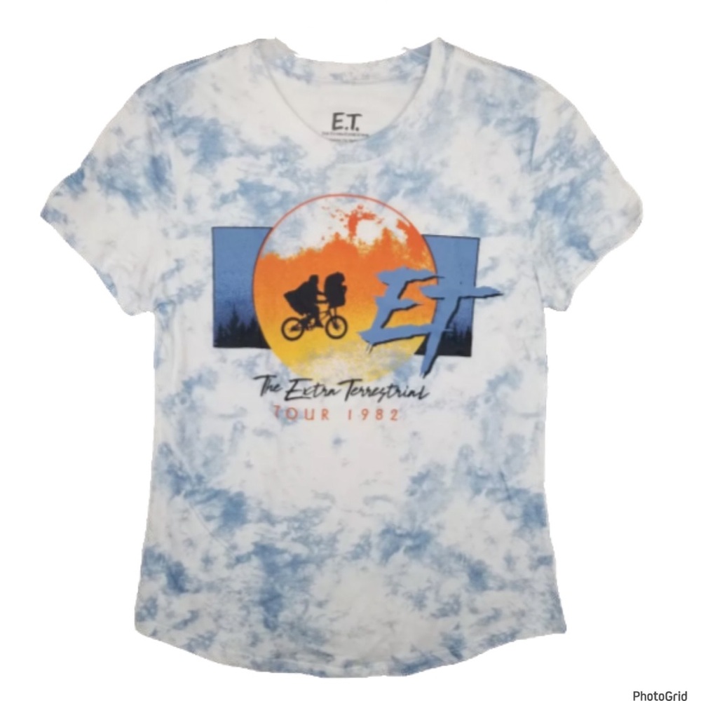 Universal E.T. Tie-Dye Short Sleeve Tee in White and Light Blue